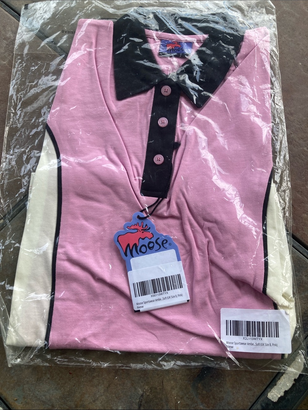 Moose Short-Sleeve Polo in Pink with Black Collar